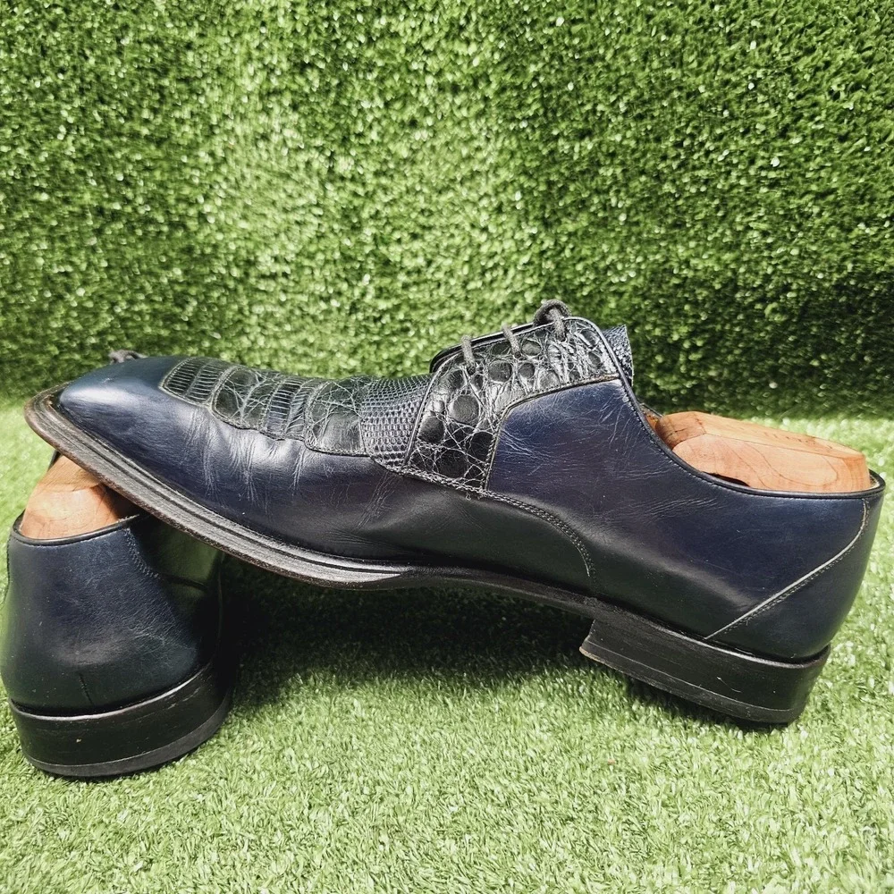 Mezlan Navy Blue Crocodile Leather Square Toe Oxford Dress Shoes Mens Size 9.5